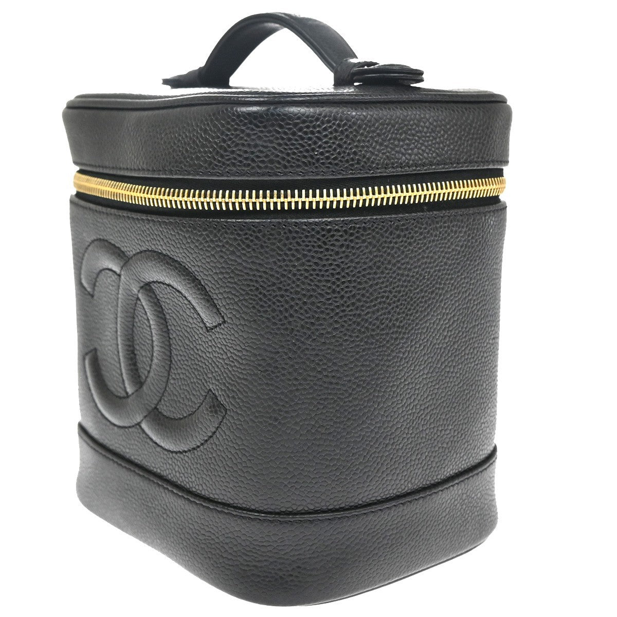 CHANEL CC Logo Vanity Hand Bag Grained Calfskin Leather Black GHW France 53CA769