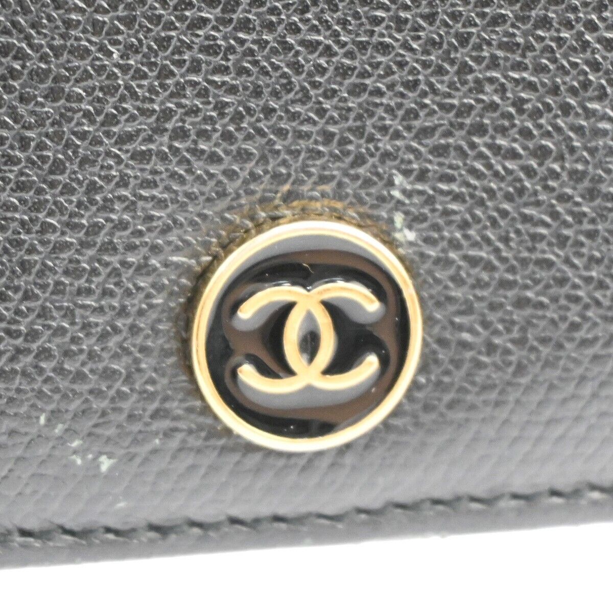 CHANEL CC Logo Long Bifold Wallet Purse Leather Black Gold Italy 66FA381