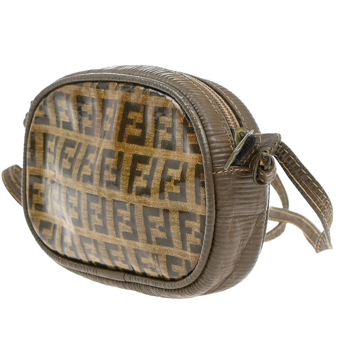 FENDI Logo Zucca Pattern Mini Shoulder Bag Coating Canvas Leather Brown 04EF988
