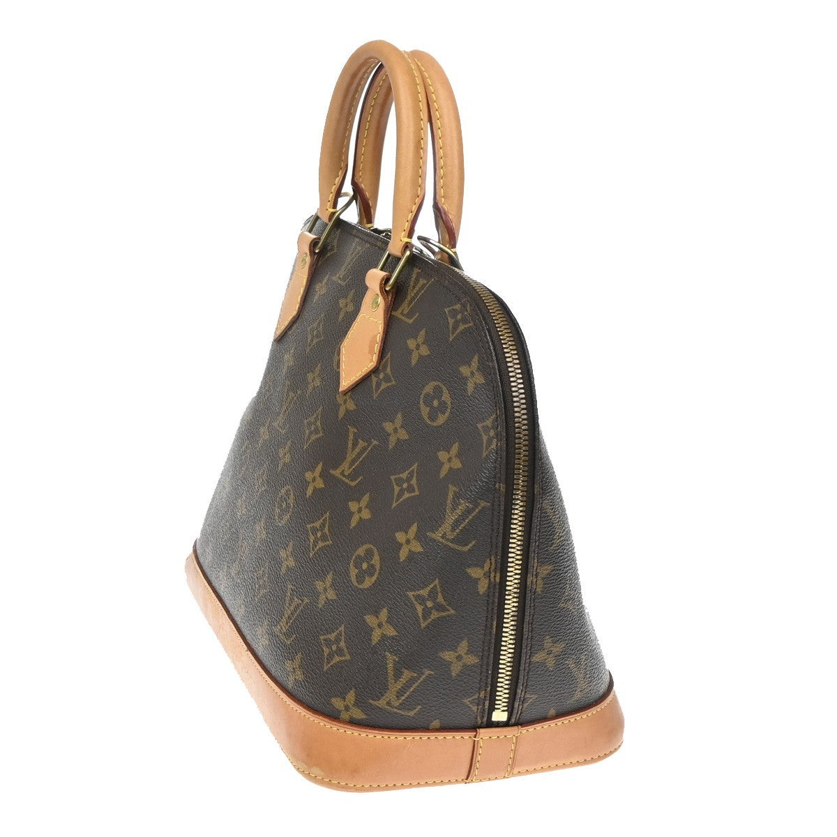 LOUIS VUITTON LV Logo Alma Hand Bag Monogram Leather Brown France M51130 82YJ207