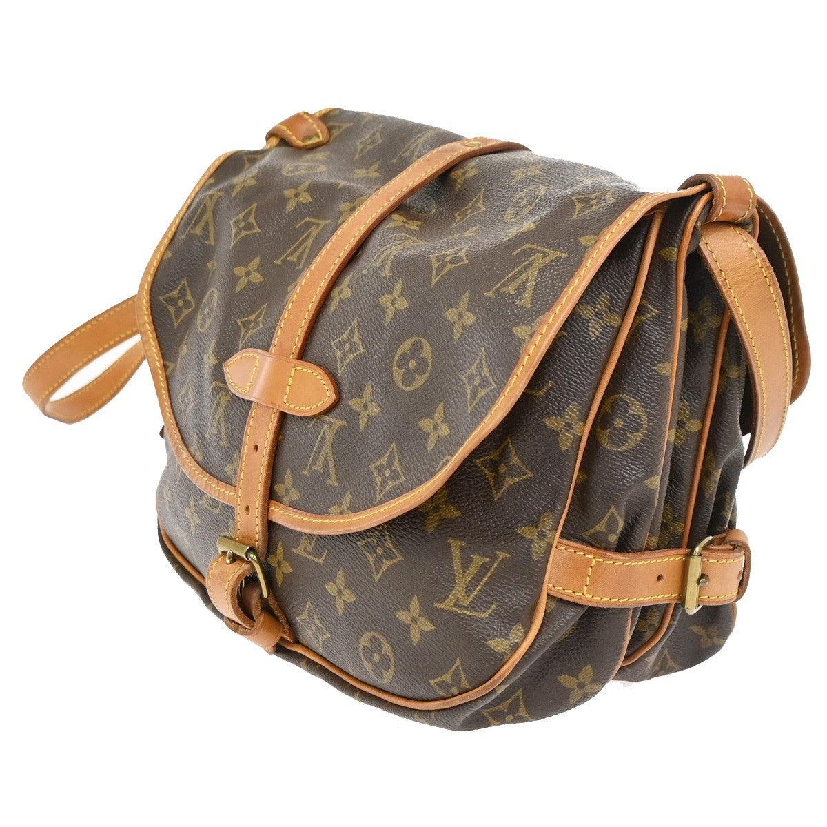 LOUIS VUITTON Logo Saumur 30 Shoulder Bag Monogram Leather Brown M42256 82YJ182