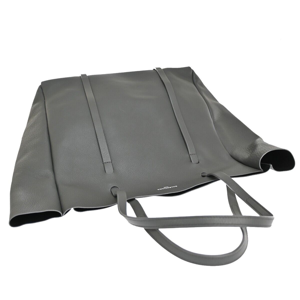 BALENCIAGA Logo Tote Bag Shoulder Bag Leather Gray White Italy 34SH327