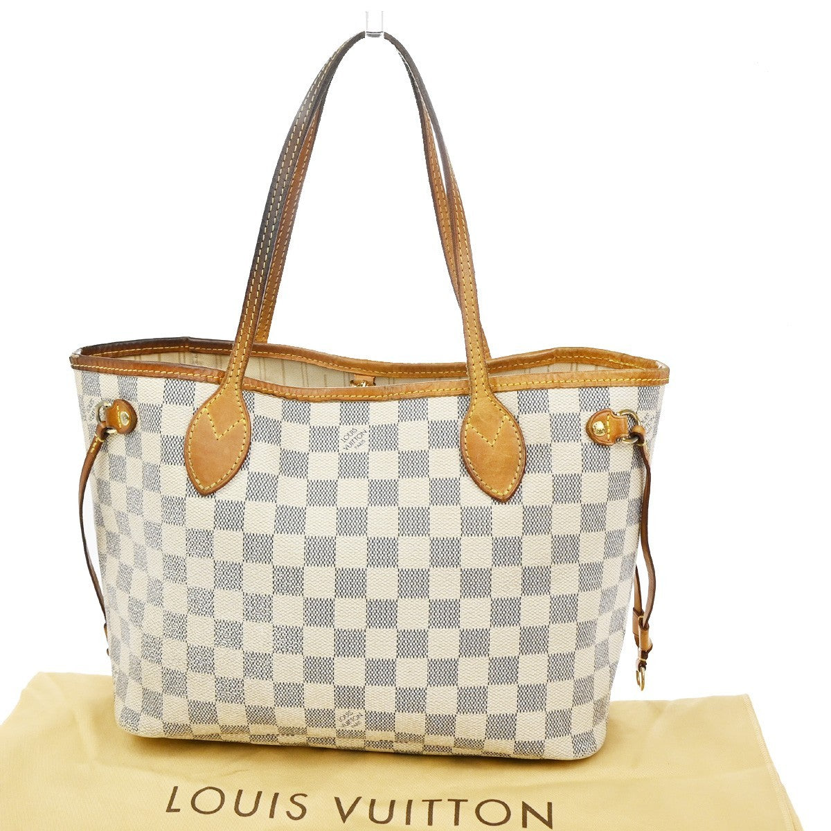 LOUIS VUITTON Neverfull PM Shoulder Tote Bag Damier Azur Leather N51110 72KB598