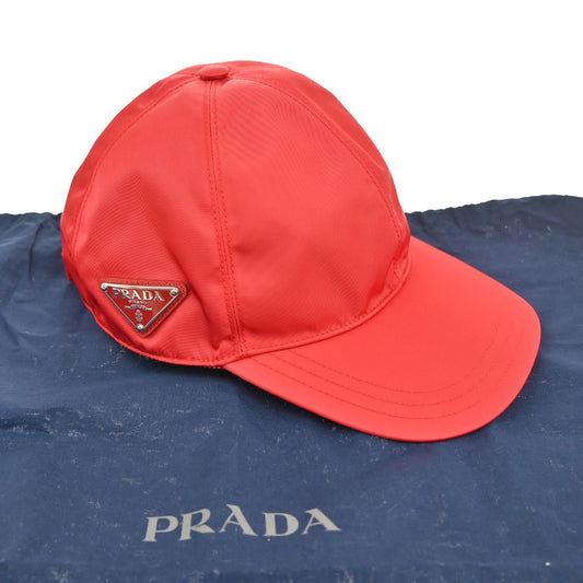 PRADA Plate Logo Cap #M 58 Re-Nylon leather Red 34RL618