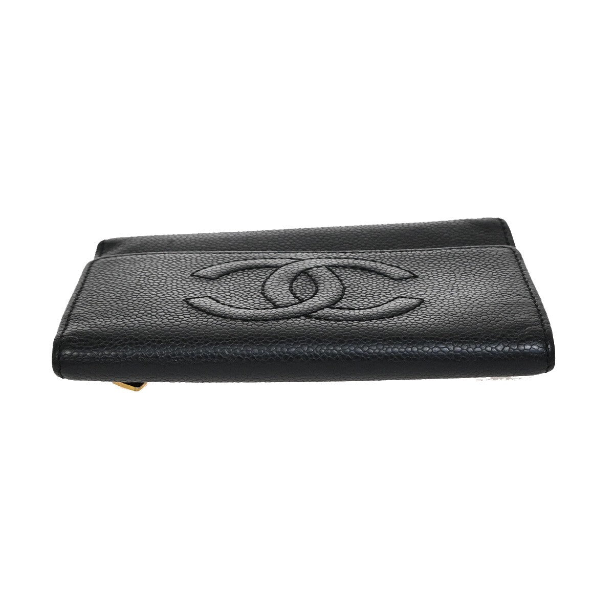 CHANEL CC Logo Trifold Compact WalletGrained Calfskin Leather Black 30EE284