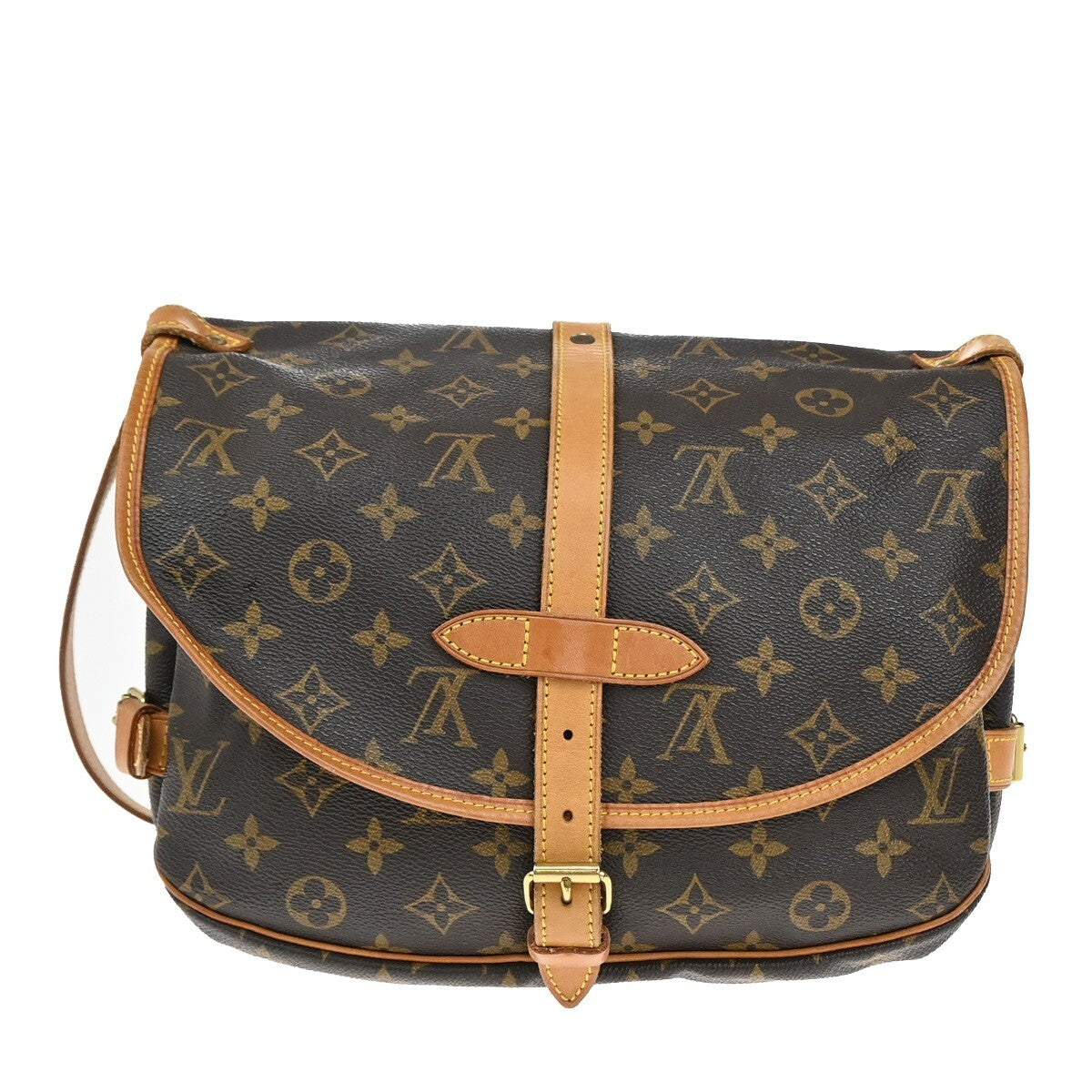 LOUIS VUITTON Logo Saumur 30 Shoulder Bag Monogram Leather Brown M42256 16EE245