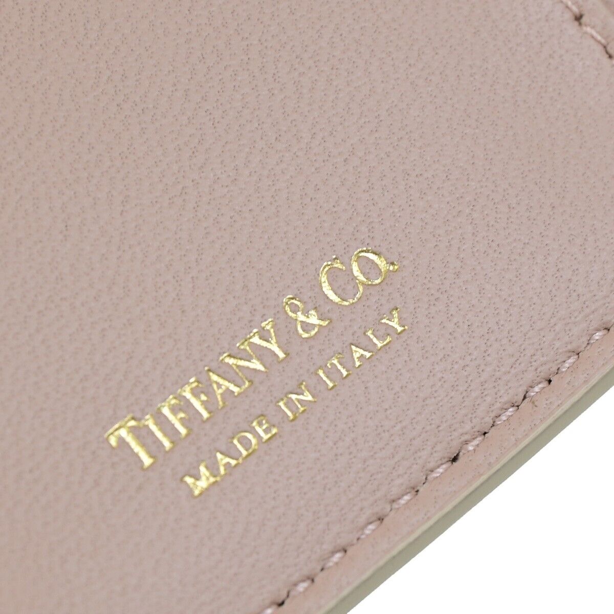 TIFFANY & CO. T Logo Trifold Wallet Purse Leather Ivory Italy 35RK257