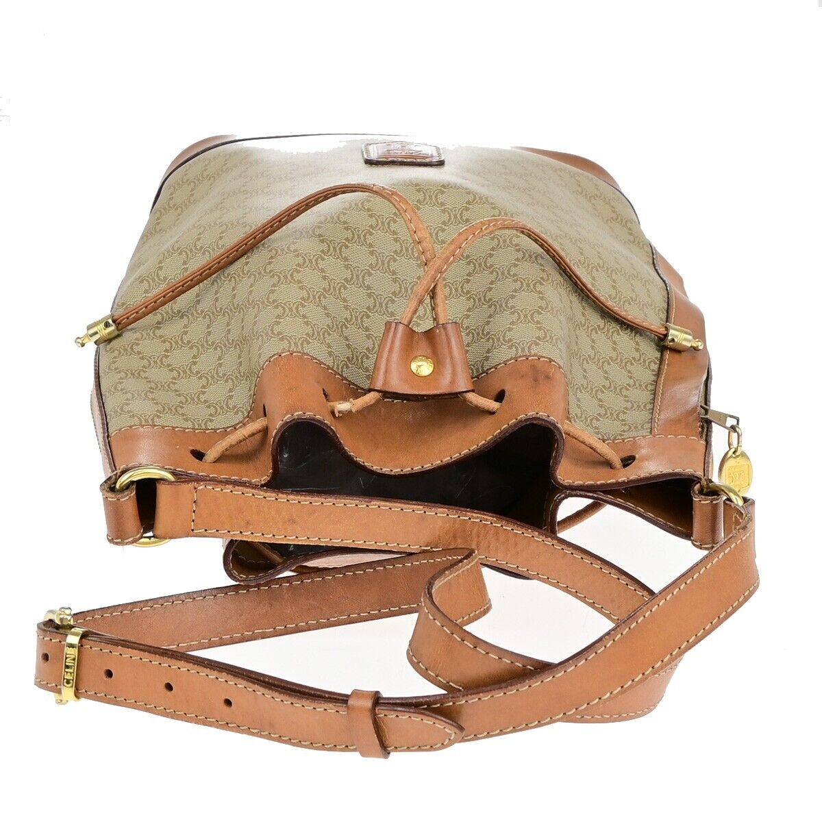 CELINE Logo Macadam Pattern Drawstring Shoulder Bag PVC Leather BN GHW 05ED368