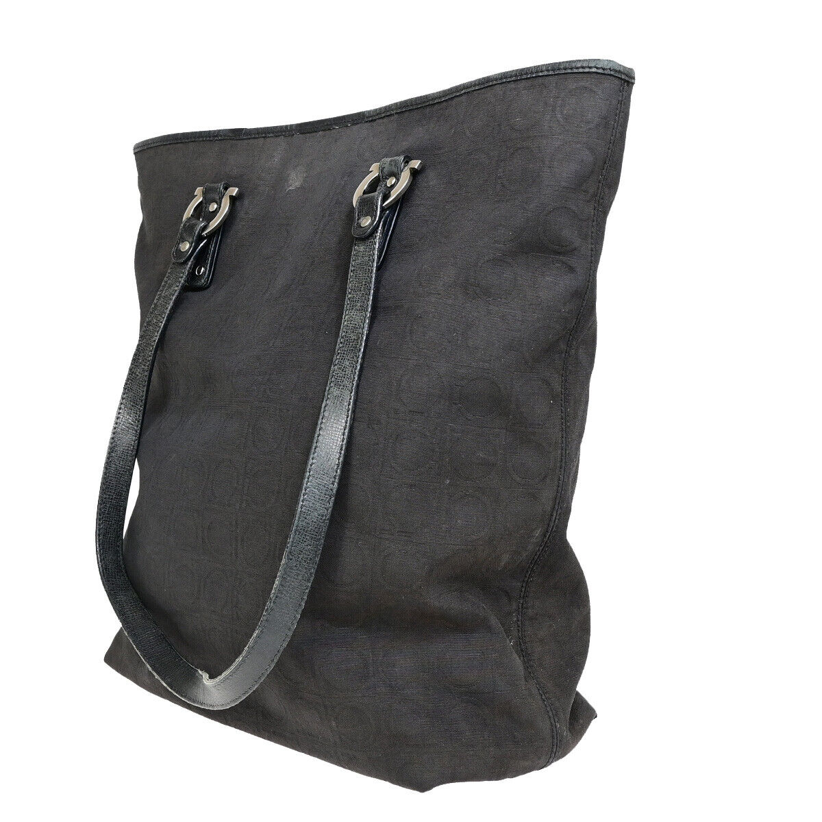 SALVATORE FERRAGAMO Gancini Shoulder Bag Canvas Leather Black SHW Italy 08YF512