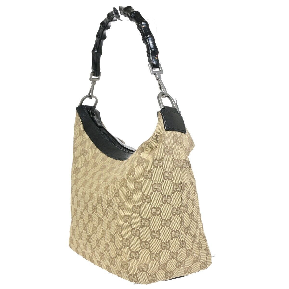 GUCCI Logo Bamboo GG Pattern Shoulder Bag Canvas Leather Brown Italy 62SH927