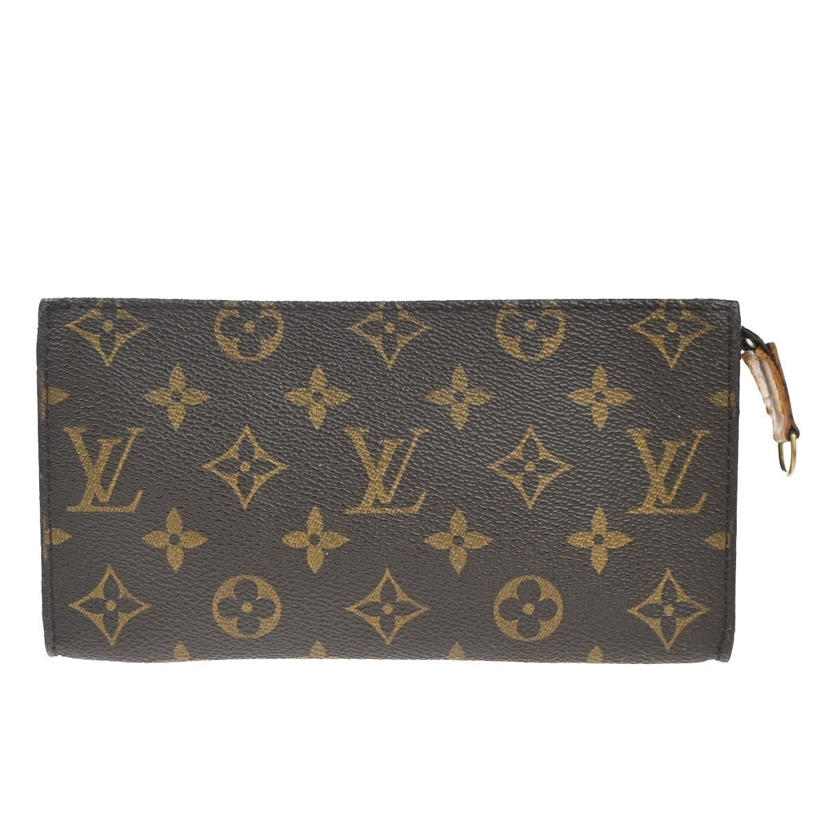 LOUIS VUITTON LV Logo Bucket GM Pouch Bag Monogram Leather Brown Gold 05KP389