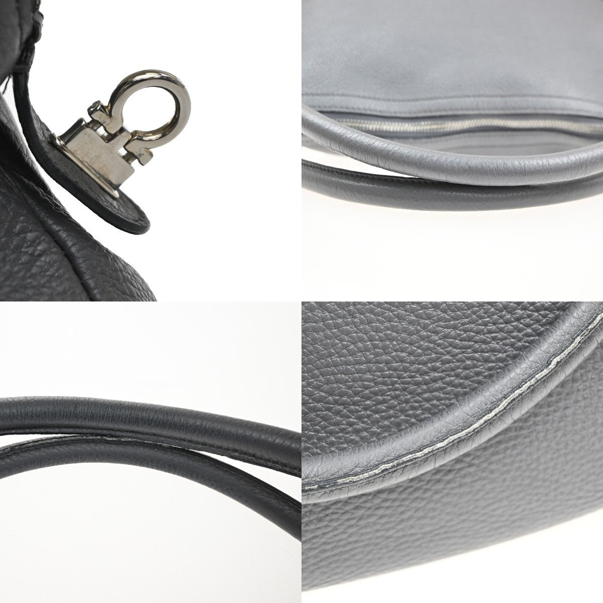 SALVATORE FERRAGAMO Logo Gancini Shoulder Hand Bag Leather Gray Italy 67KD031