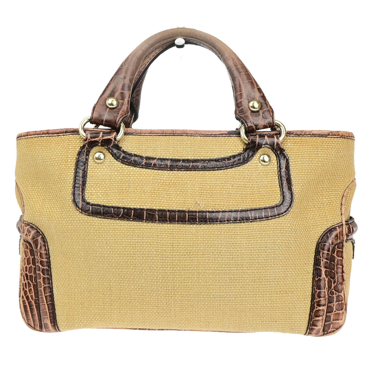 CELINE Logo Boogie Hand Bag Canvas Embossing Leather Charm Brown GHW 60YF122