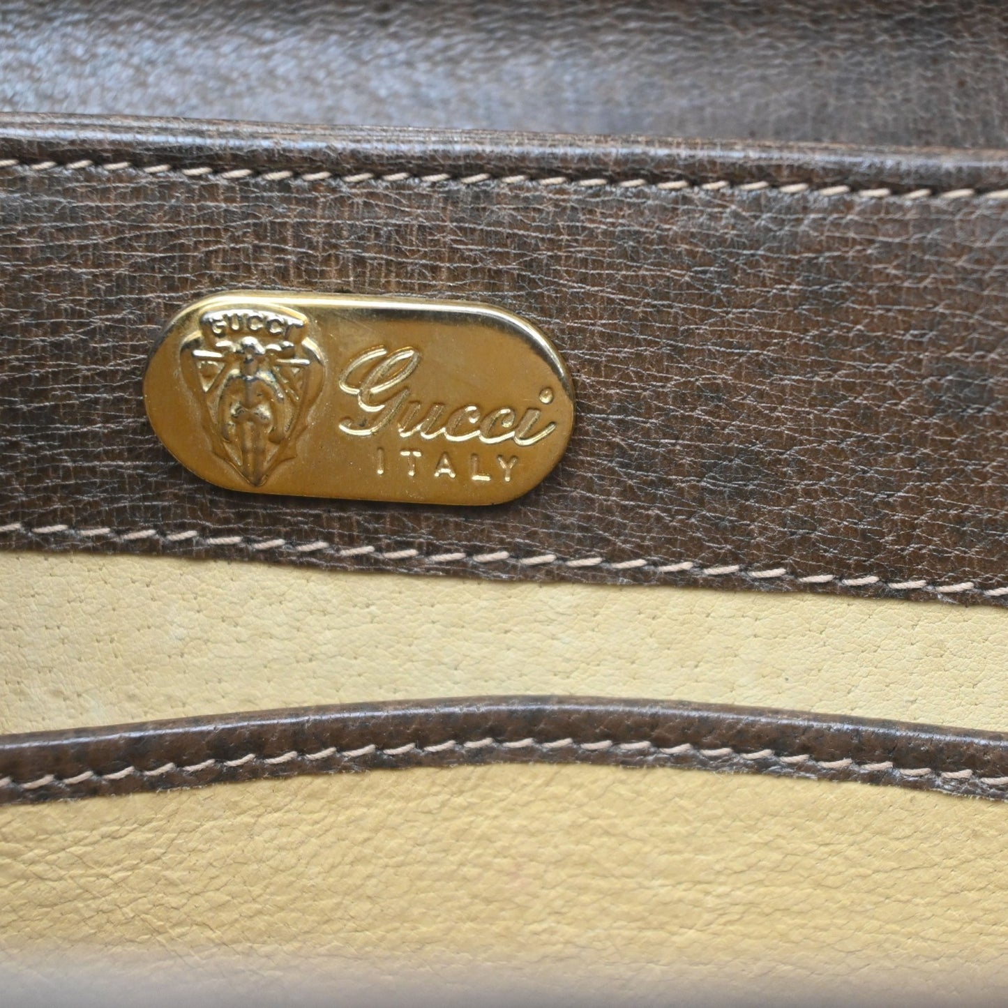 GUCCI Logo Shoulder Hand Bag Turn Lock Leather Brown GHW Italy 35KD066