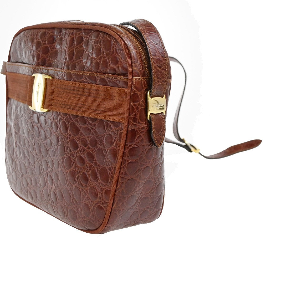 SALVATORE Ferragamo Vara Crossbody Shoulder Bag Embossing Leather Brown 67KP169