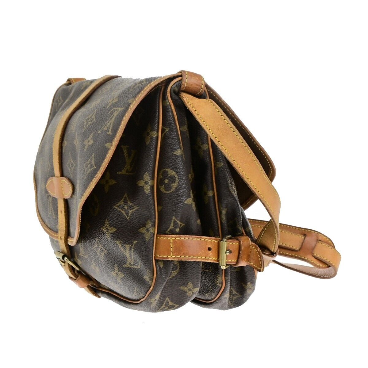 LOUIS VUITTON Logo Saumur 30 Shoulder Bag Monogram Leather Brown M42256 76EB400