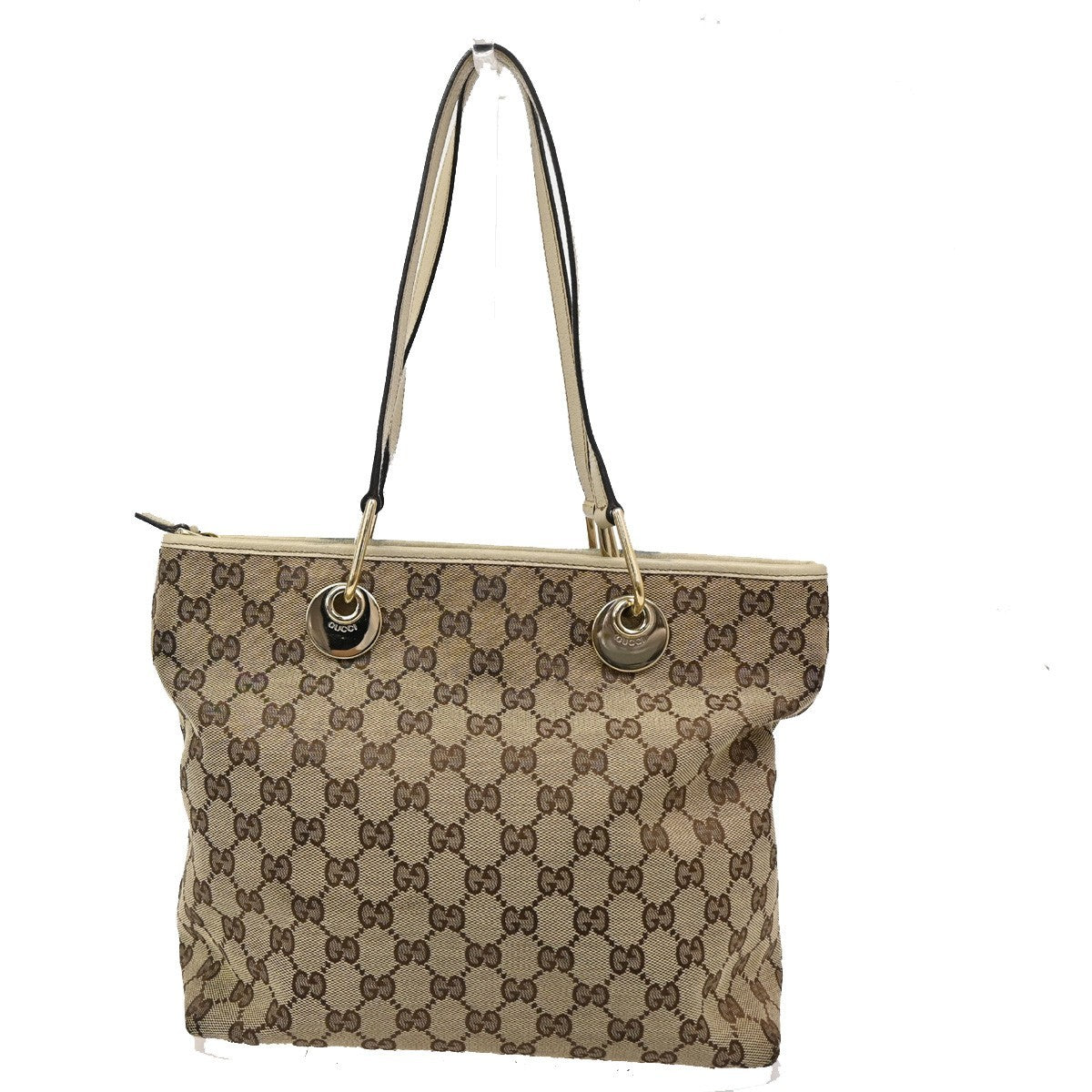 GUCCI Logo GG Pattern Shoulder Bag Canvas Leather Beige Italy 36TA101