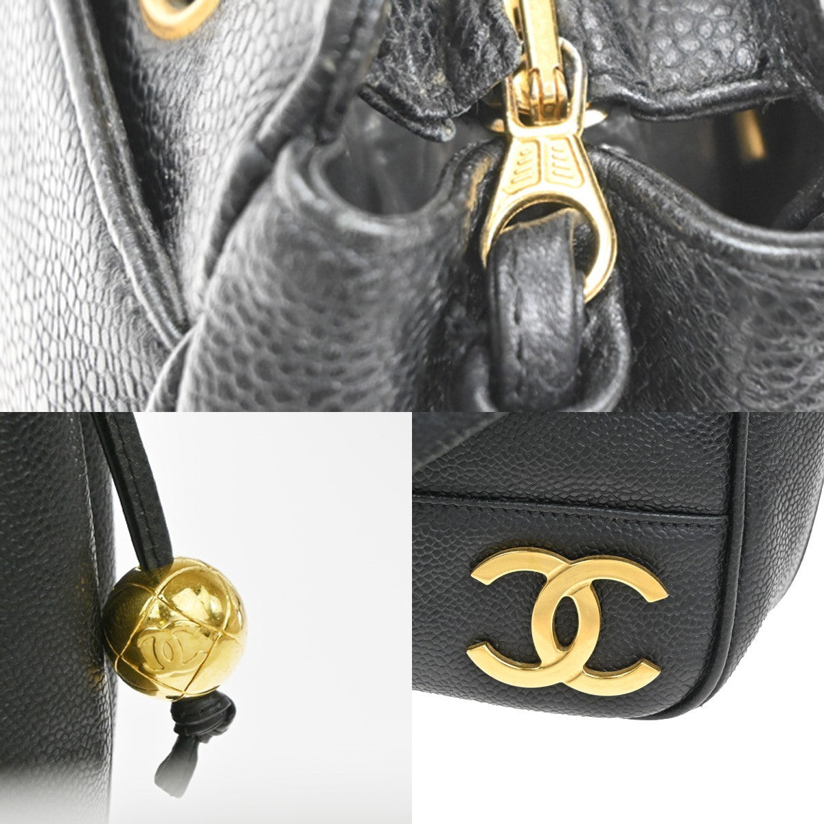 CHANEL Logo Shoulder Hand Bag Grained Calfskin Leather Black GHW Italy 373RL789