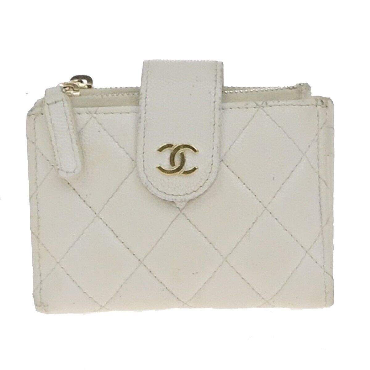 CHANEL CC Logo Bifold Compact Wallet Grained Calfskin Leather White GHW 30ED889