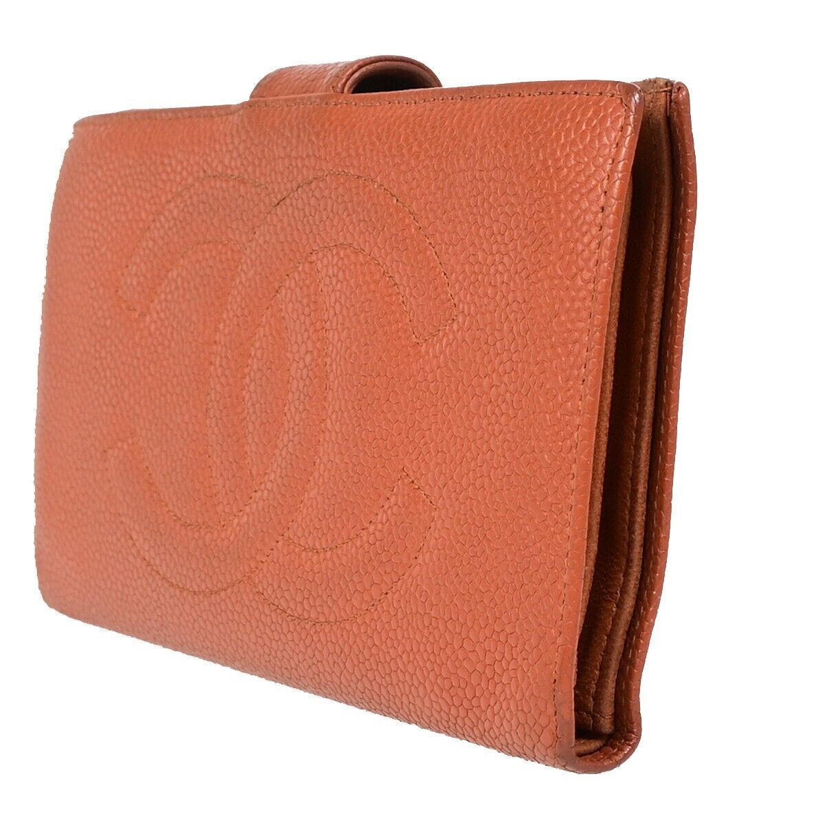 CHANEL CC Long Bifold Wallet Purse Caviar Skin Leather Brown GHW Vintage 62YE756