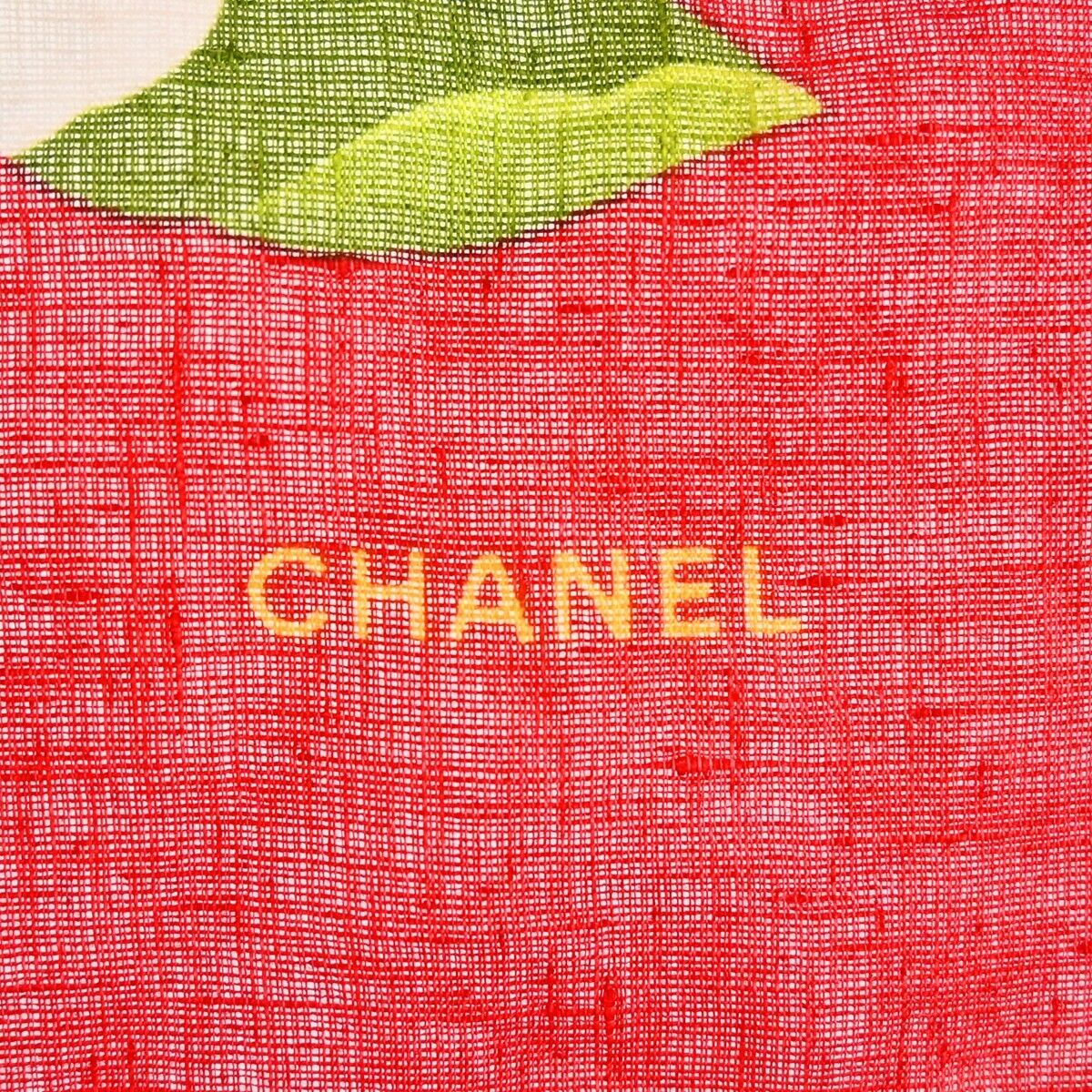 CHANEL CC Camellia XL JUMBO Scarf Handkerchief 100% Linen Red Accessory 61EA294