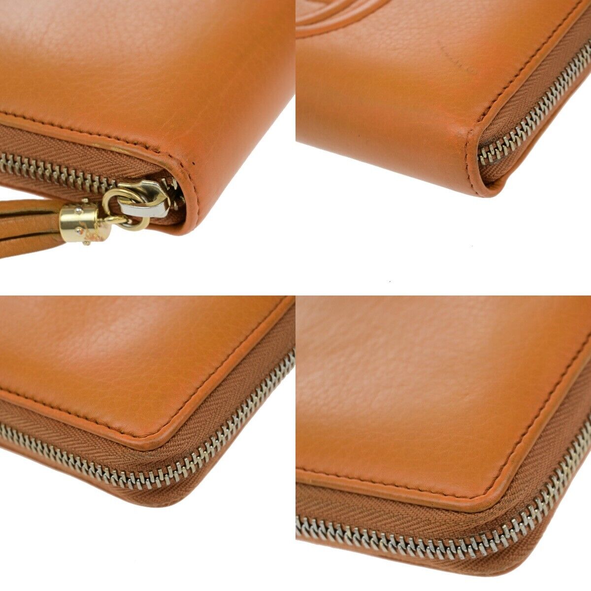GUCCI Logo Interlocking GG Tassel Long Zipper Wallet Leather Orange GHW 38ED996
