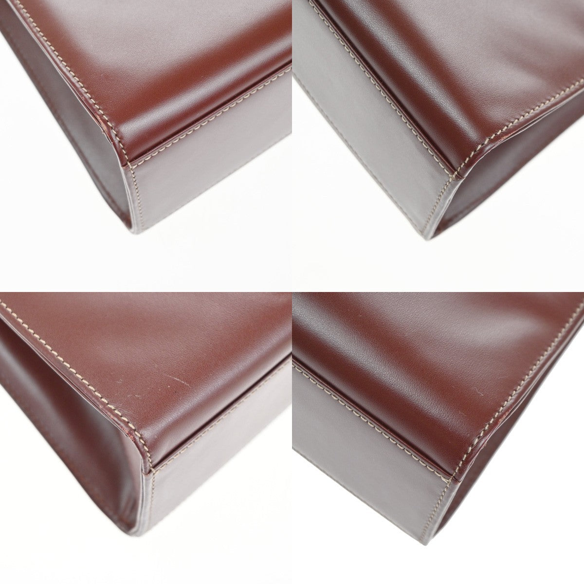 CARTIER Logo Must Line Hand Bag Leather Red Gold Burgundy Italy 64TA506