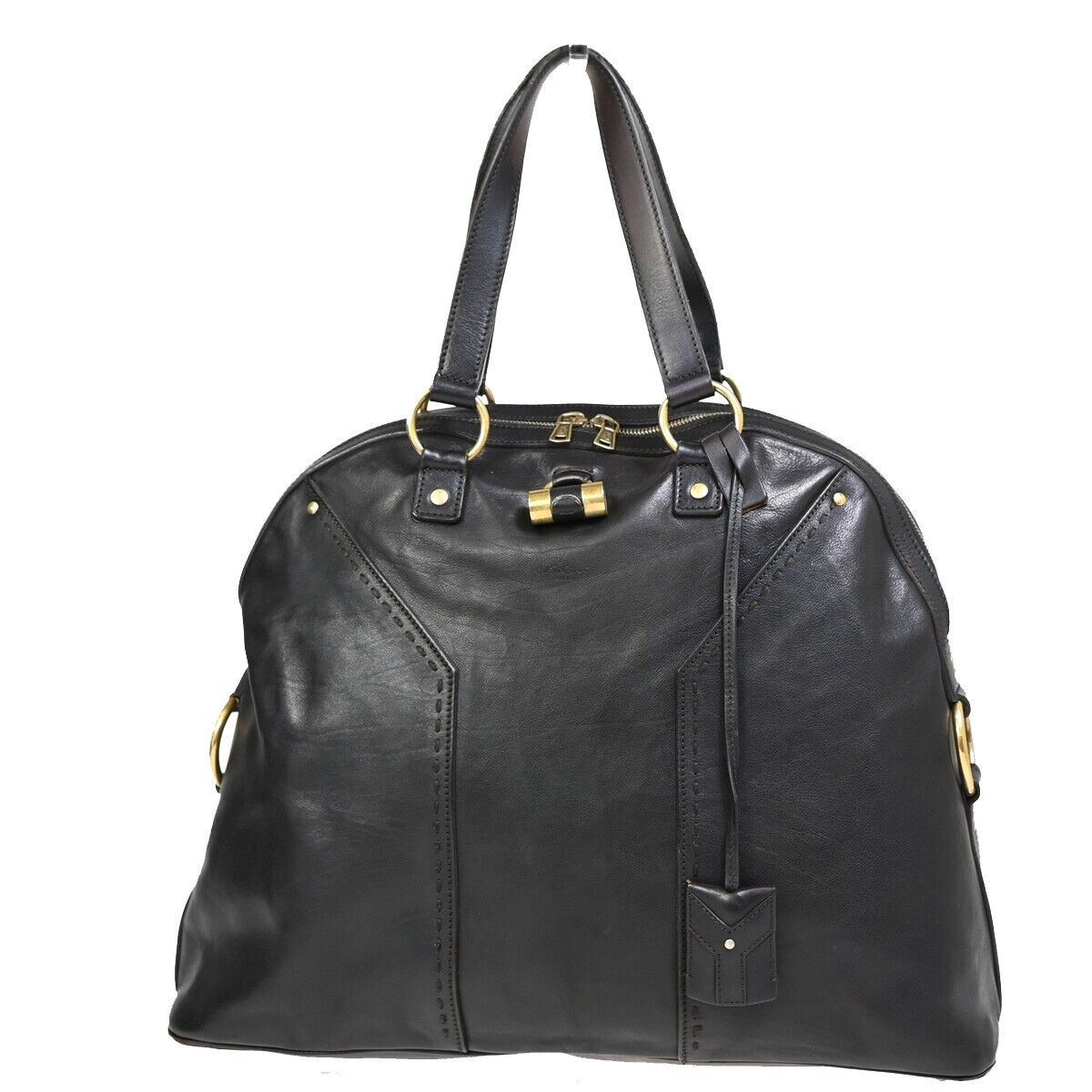 YVES SAINT LAURENT YSL Logo Rive Gauche Hand Bag Soft Leather Brown 62SH775