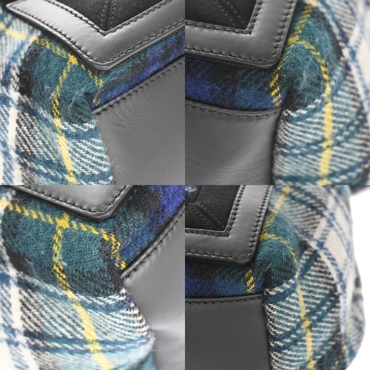 BALENCIAGA NAVY Cabas S Shoulder Tote Bag Check Pouch Wool Leather GN BK 75YC423