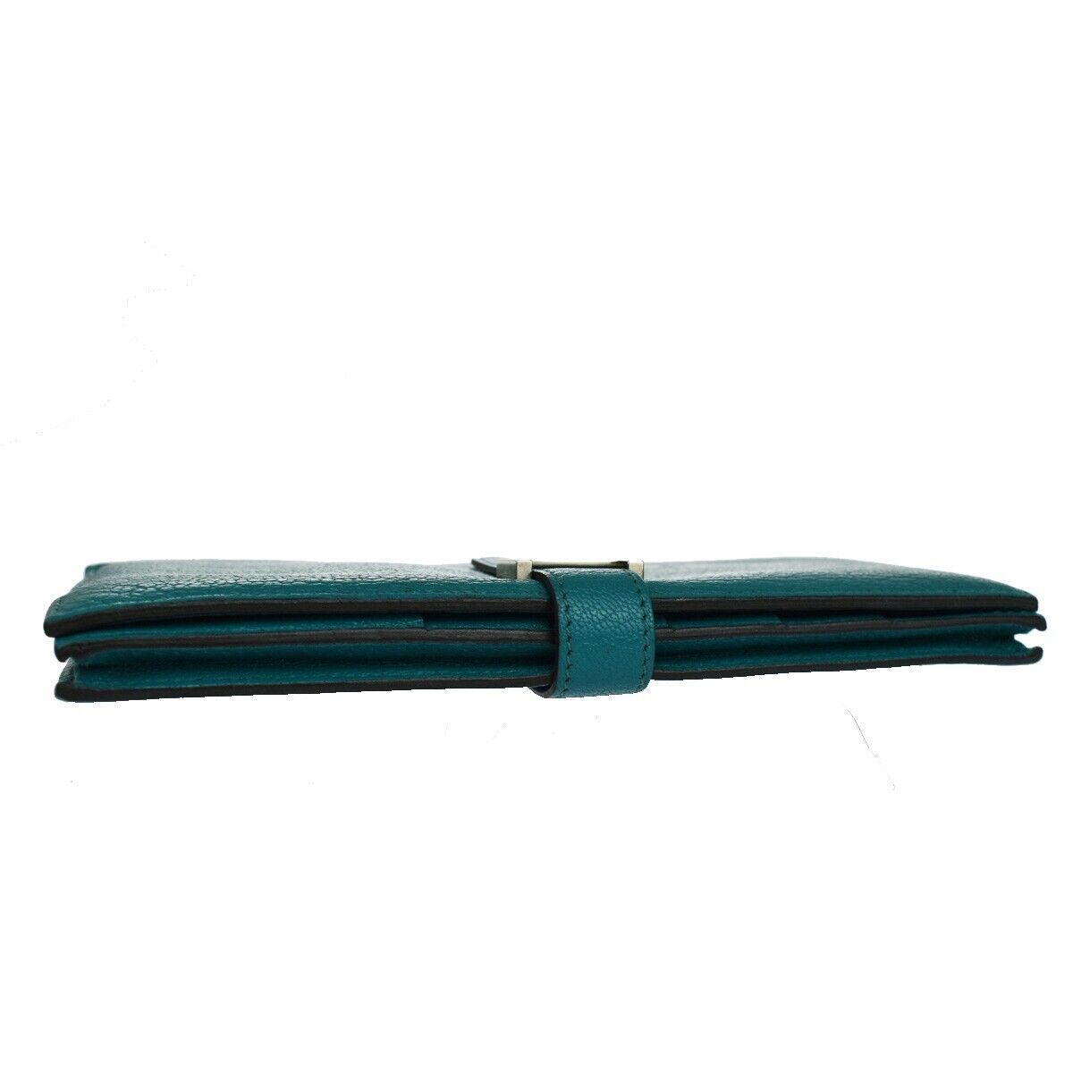 HERMES H Logo Bearn Long Bifold Wallet Purse Chevre Leather Green 32RH514
