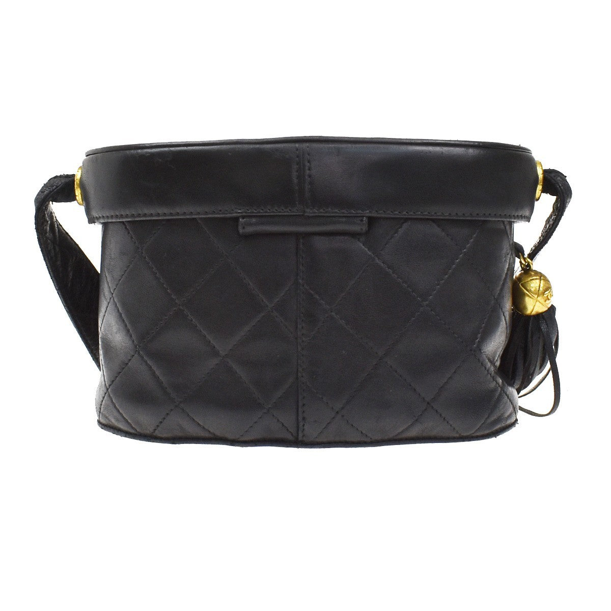 CHANEL CC Logo Matelasse Tassel Shoulder Vanity Bag Leather Black Italy 95KB241