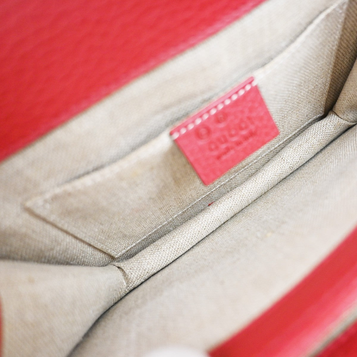 GUCCI Logo Interlocking G Chain Mini Shoulder Bag Leather Red GHW Italy 52KP126