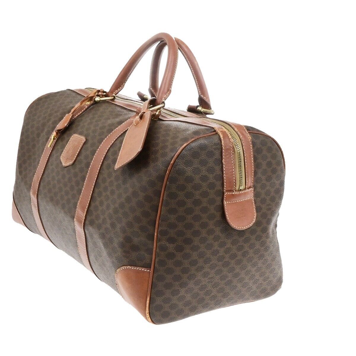 CELINE Macadam Pattern Travel Hand Bag PVC Leather Brown Gold Italy 64ED951