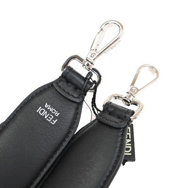 FENDI Logo Bag Shoulder Strap Flower Studs Leather Black SHW Italy 30KP492