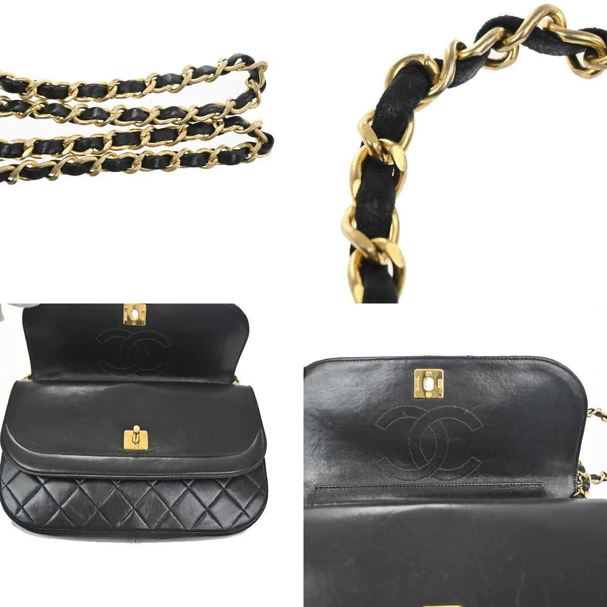 CHANEL CC Logo Double Flap Chain Shoulder Bag Leather Black GHW France 677RL953