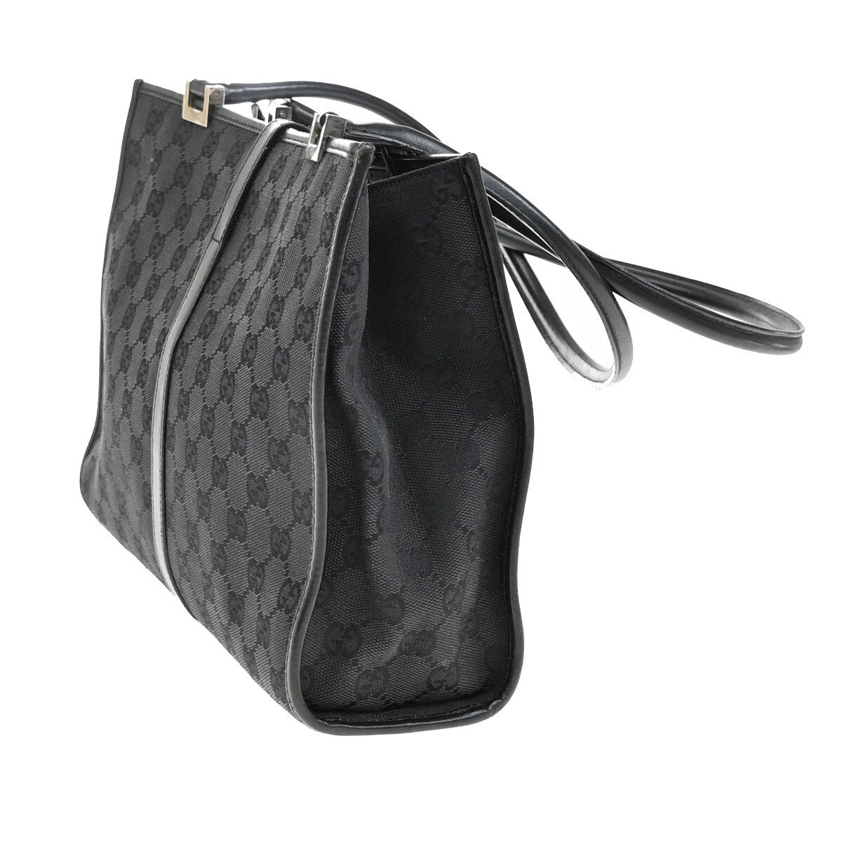 GUCCI Logo Jackie GG Pattern Shoulder Hand Bag Canvas Leather Black SHW 36EE304