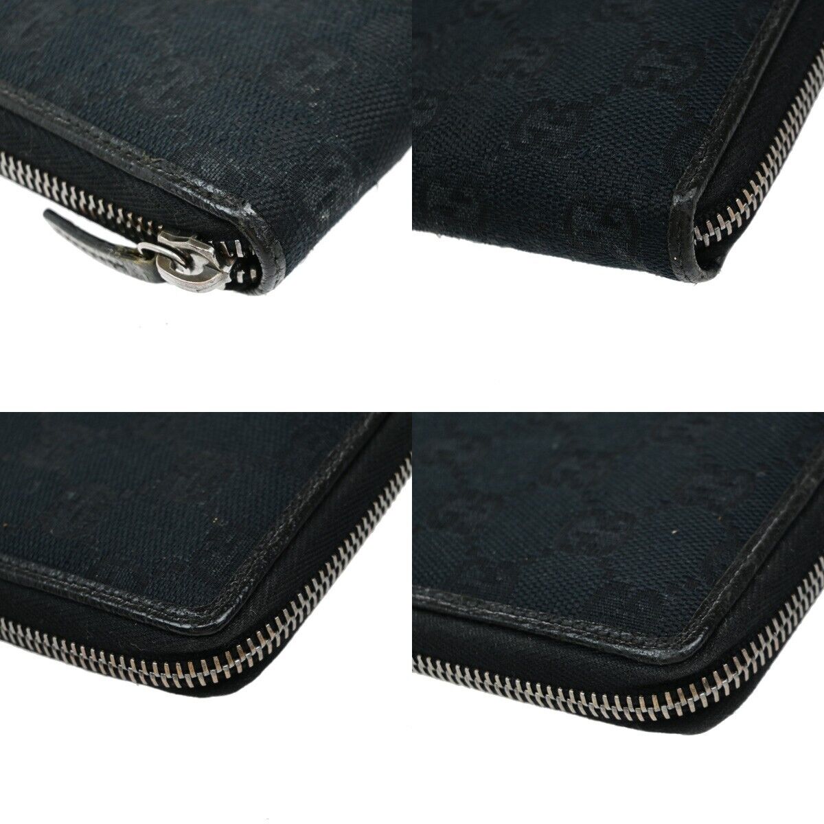 GUCCI Logo GG Pattern Zip Aroung Long Wallet Canvas Leather Black 62ED988