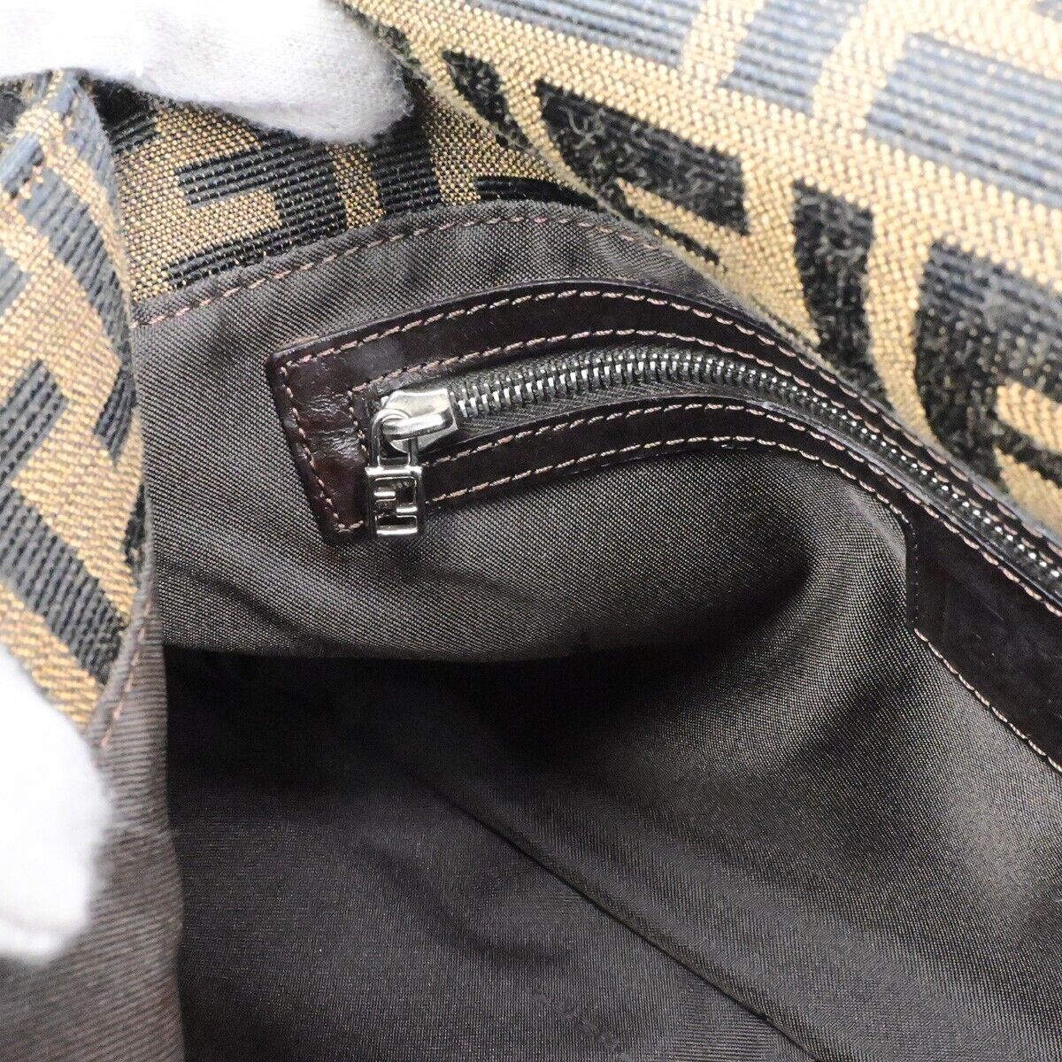 FENDI Logo Mamma Zucca Pattern Shoulder Bag Canvas Leather Brown Italy 25ED280