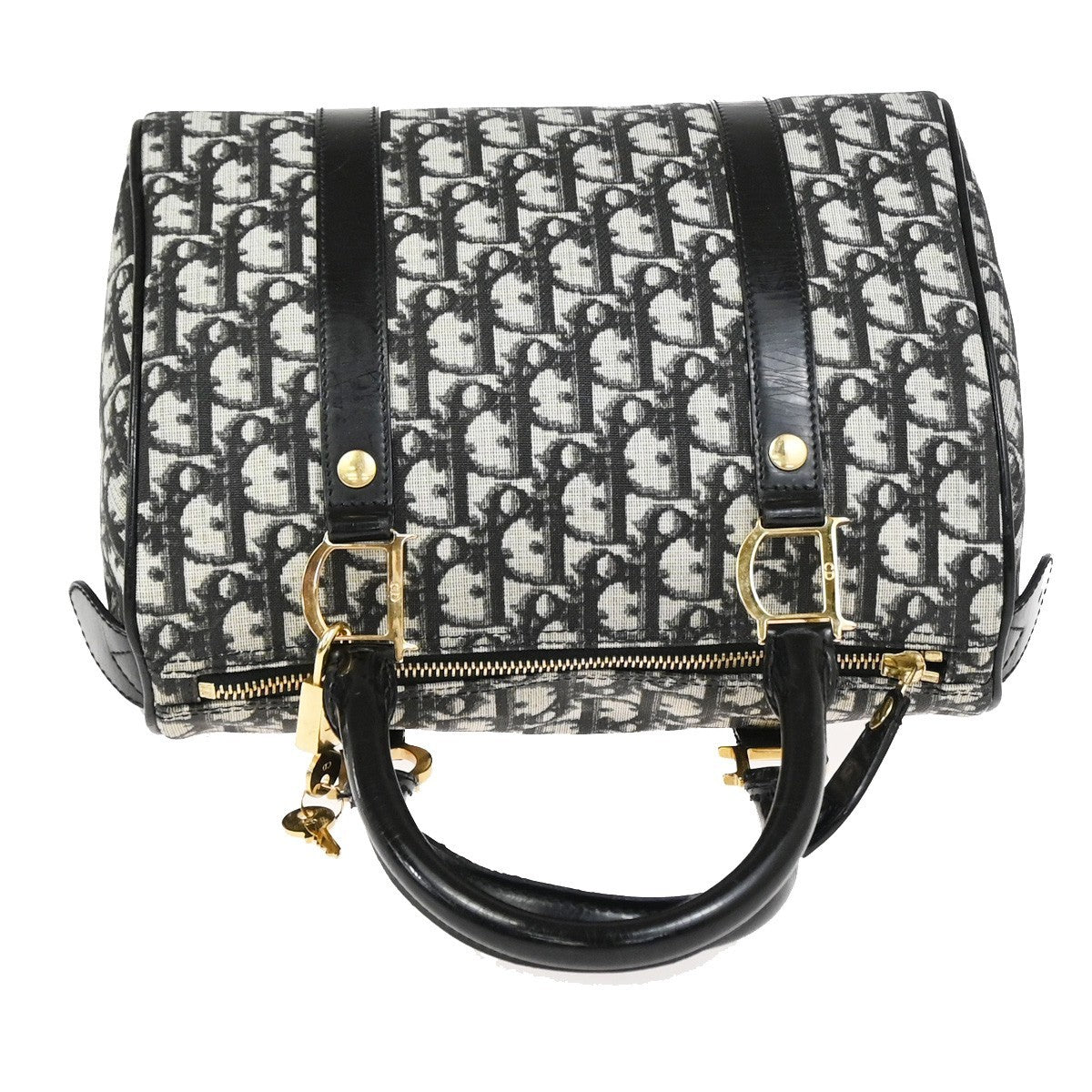 CHRISTIAN DIOR Trotter Pattern Hand Bag PVC Patent Leather Black GHW 95RQ051