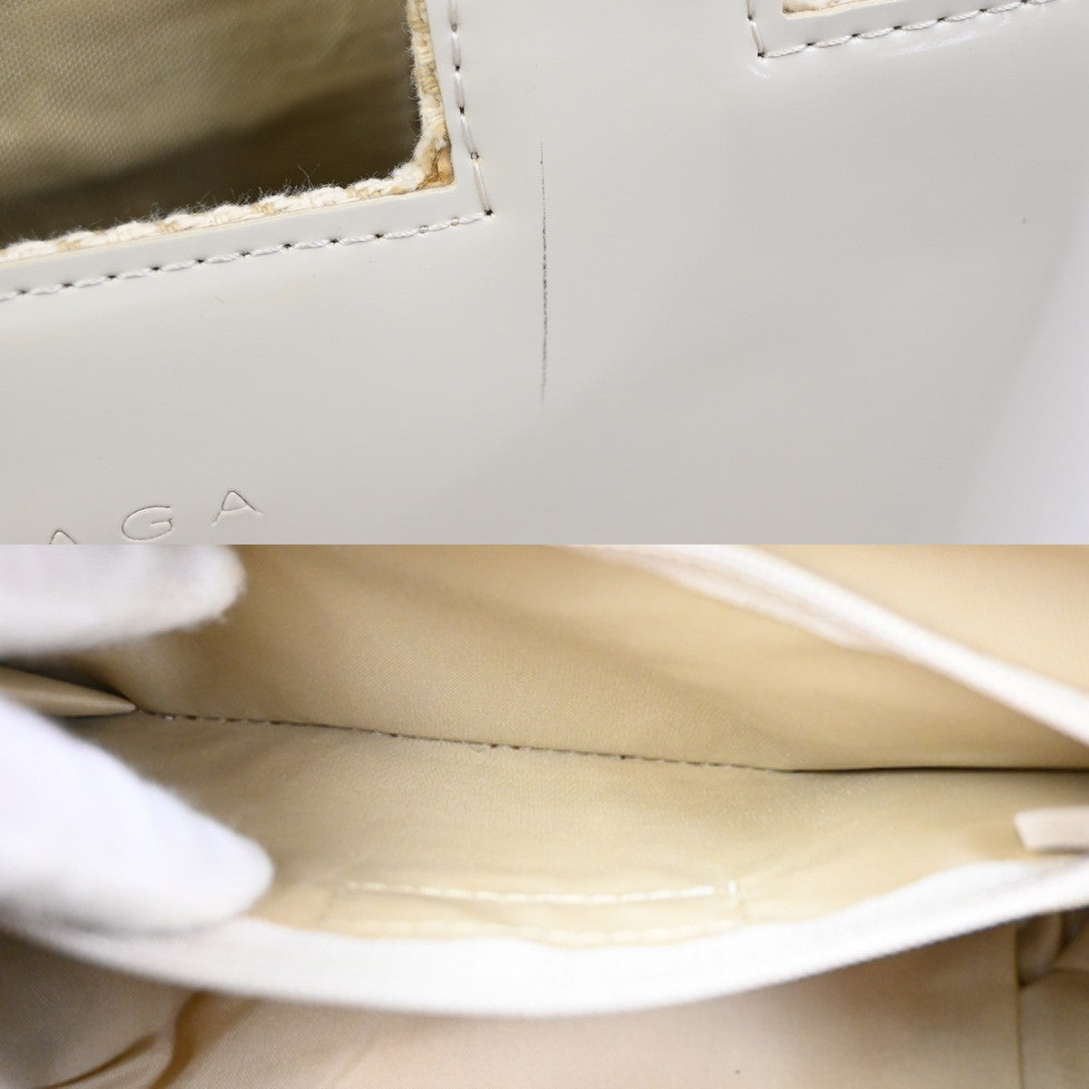 BALENCIAGA Logo Women Mini Hand Bag Patent Leather White Ivory 02ZA250