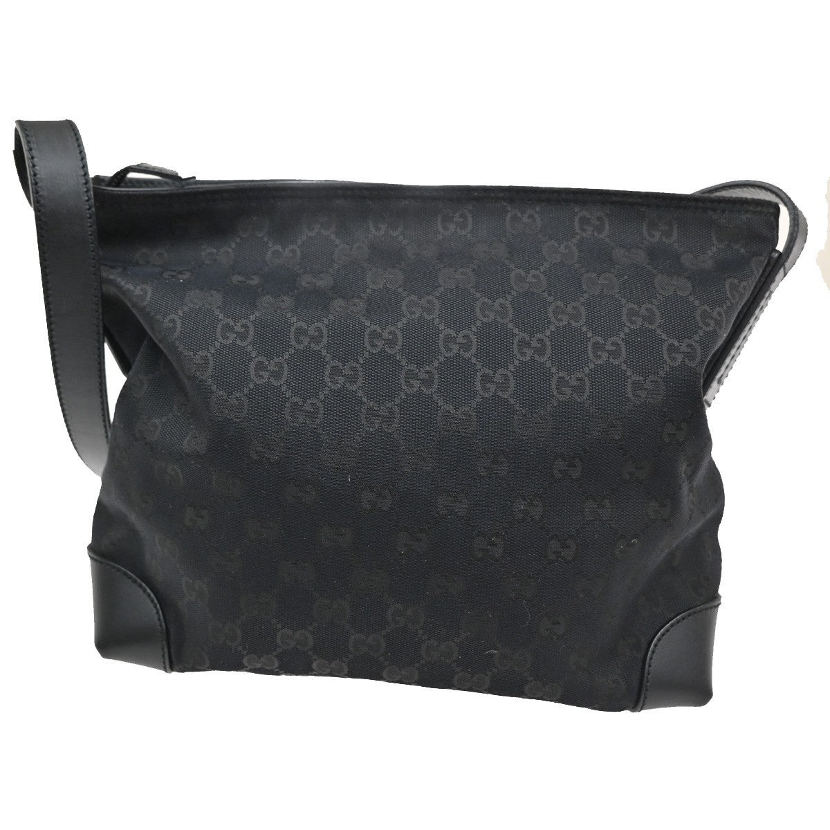 GUCCI GG Sherry Canvas Shoulder Message Bag Leather Black SHW Italy 77CA379