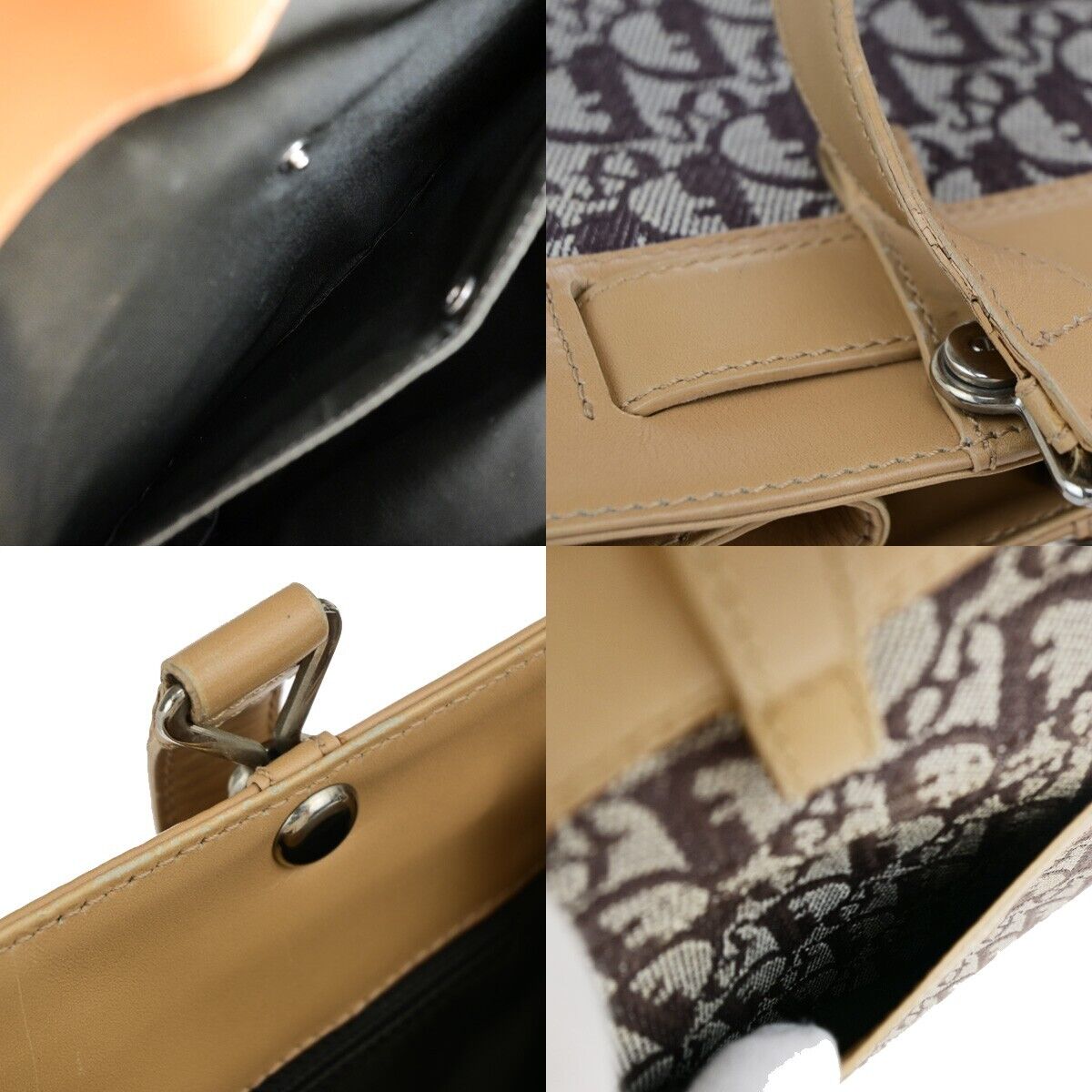 CHRISTIAN DIOR Logo Trotter Pattern Shoulder Bag Canvas Leather Brown 76EC942