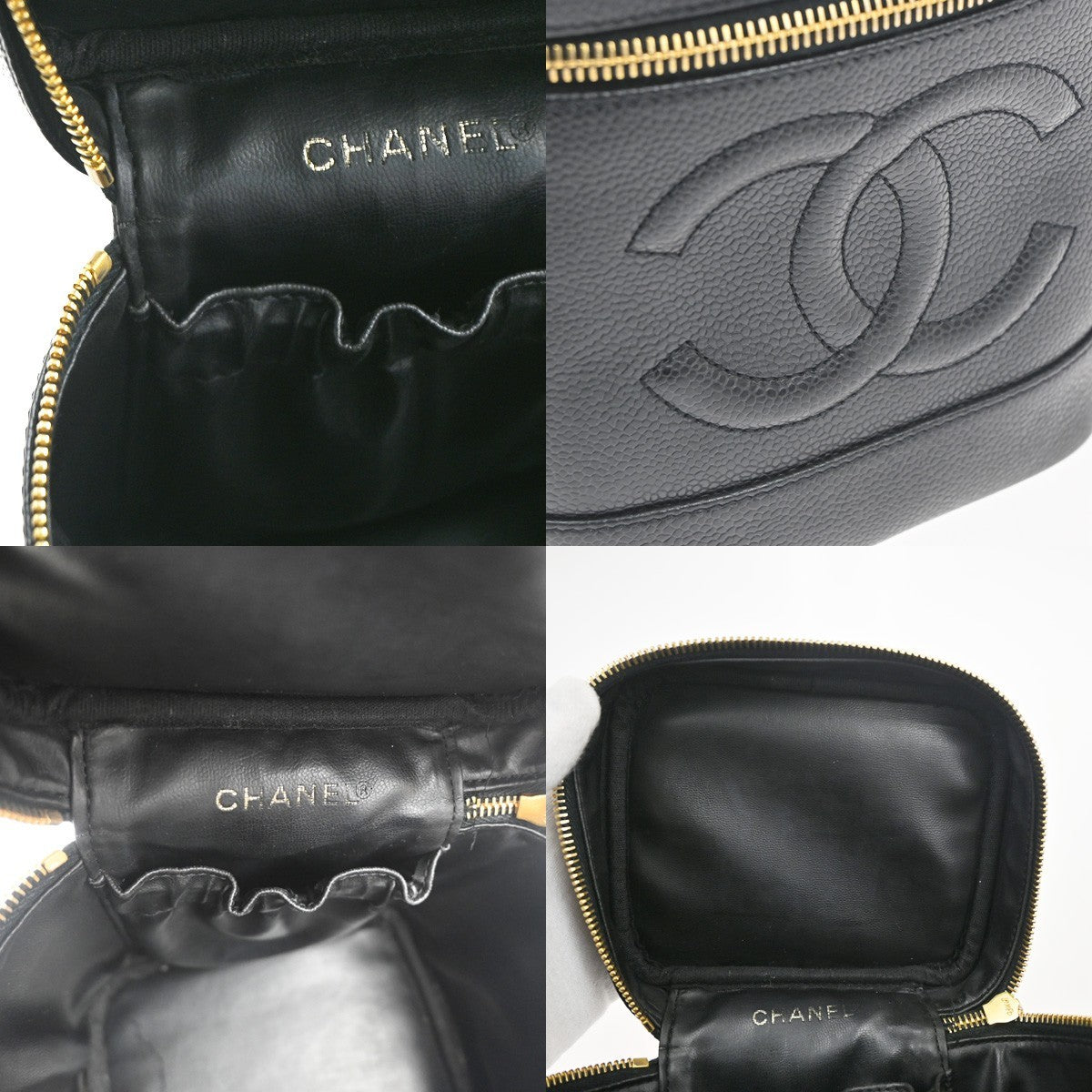 CHANEL CC Logo Vanity Hand Bag Grained Calfskin Leather Black GHW France 53CA769