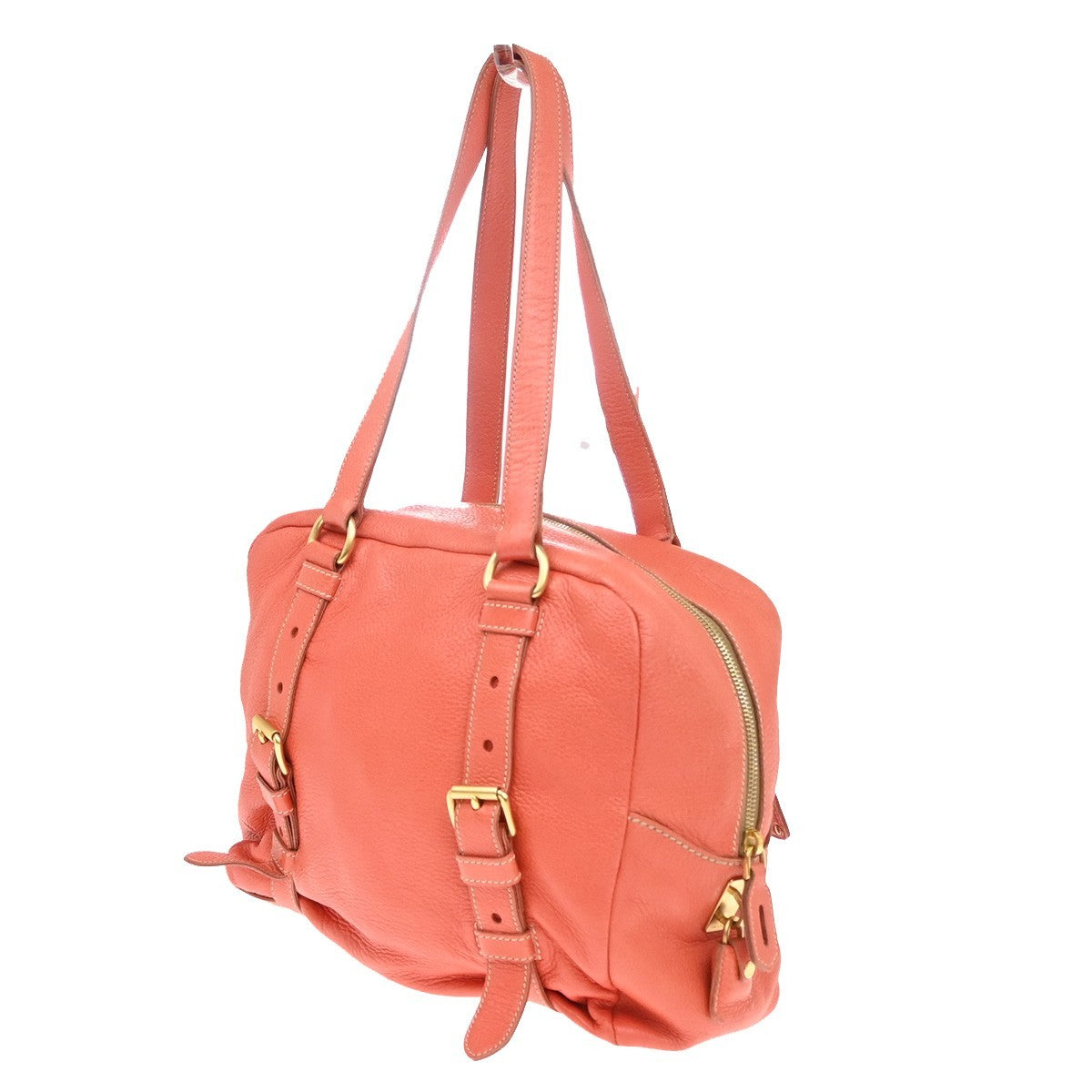 PRADA Logo Shoulder Tote Bag Leather Orange GHW Italy 34KP583