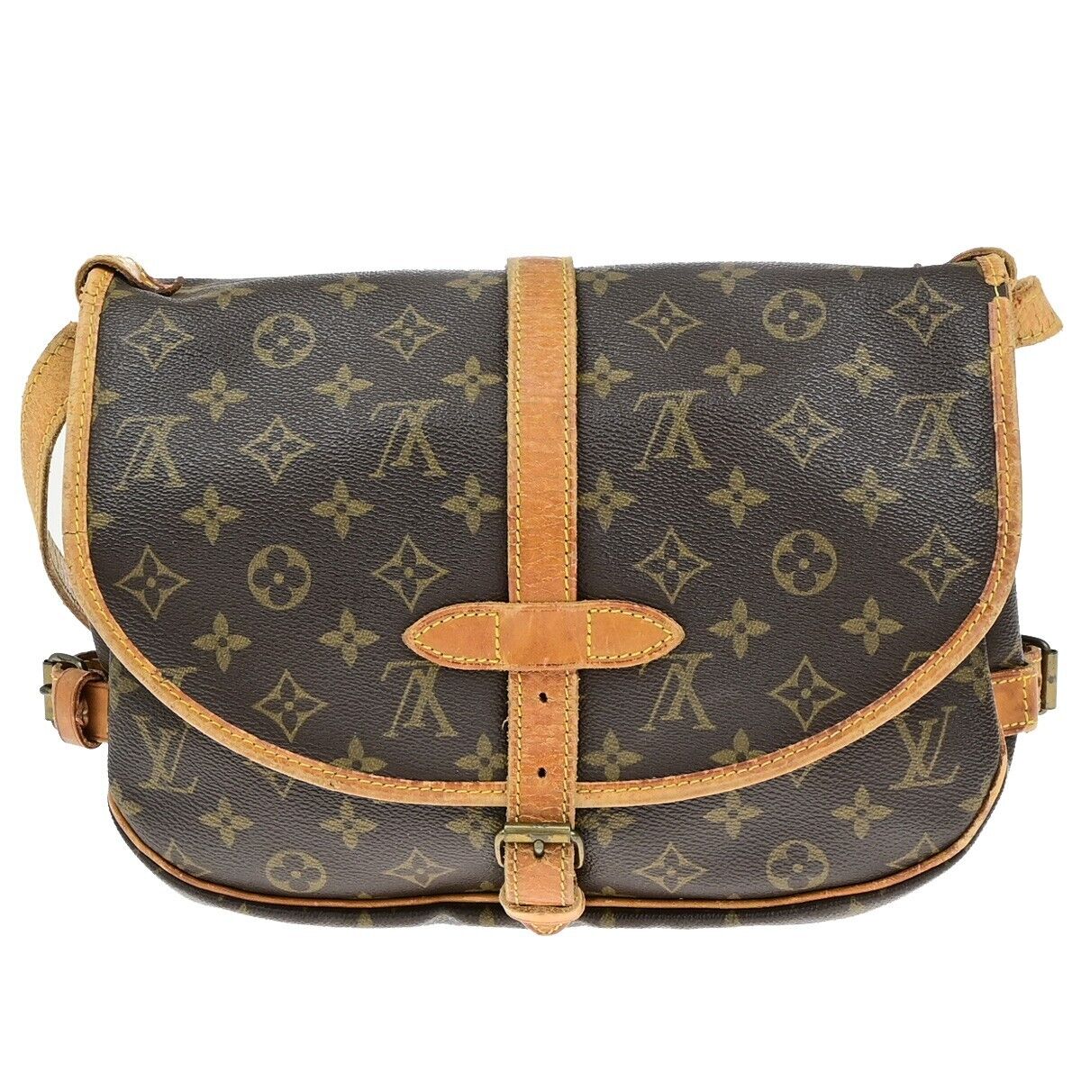 LOUIS VUITTON Logo Saumur 30 Shoulder Bag Monogram Leather Brown M42256 61ED964