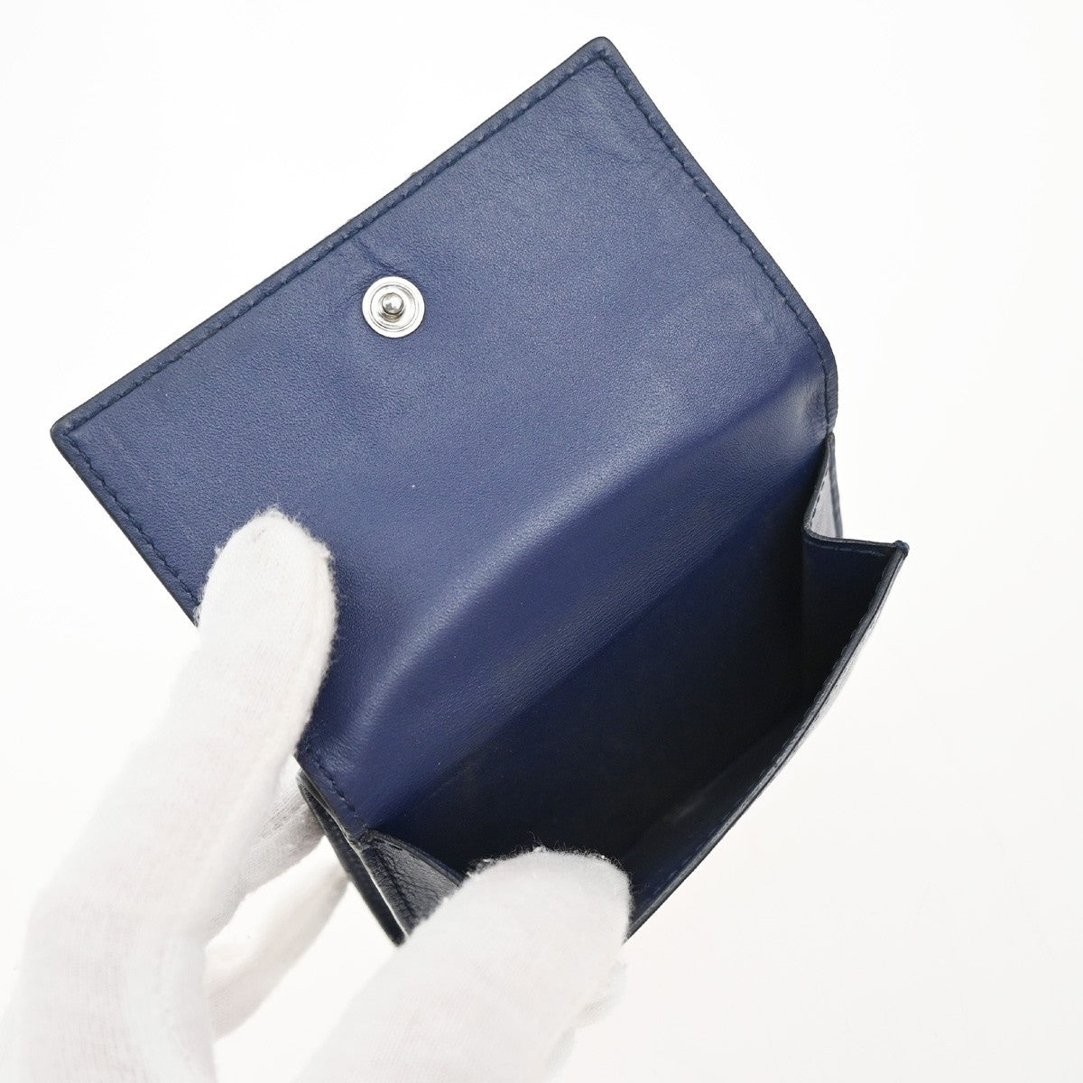 LOEWE Logo Trifold Compact Wallet Leather Navy Blue Made In Spain 68KP026
