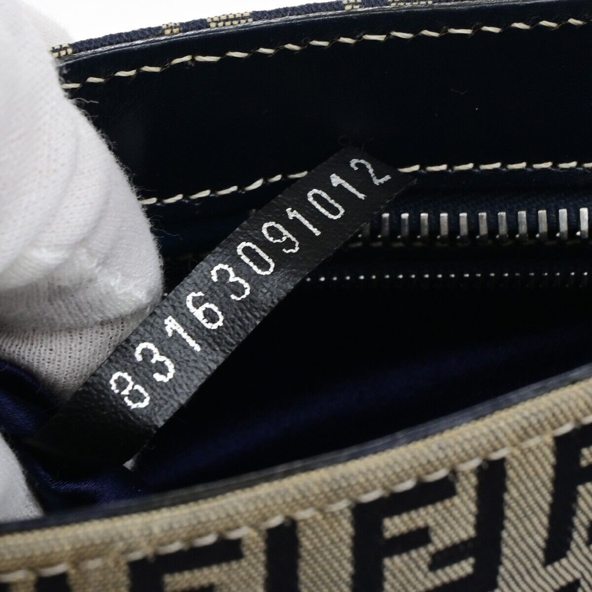 FENDI Logo Zucca Pattern Shoulder Bag Canvas Leather Navy Blue Italy 83KA549