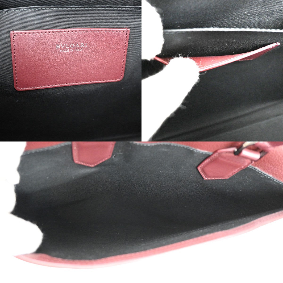 BVLGARI Logo Tote Hand Bag Leather Red Burgundy SHW Italy 98KB533