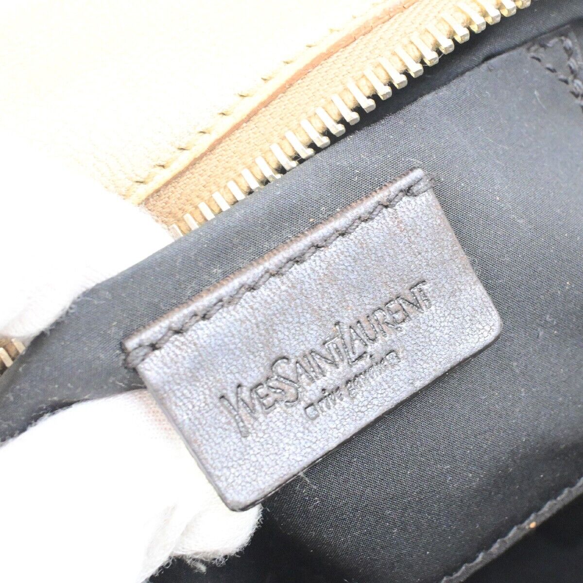 YVES SAINT LAURENT YSL Logo Small Hand Bag Leather Gold Italy 05FB447