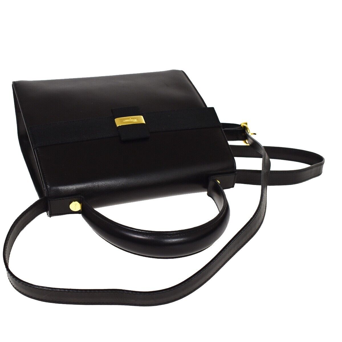 SALVATORE FERRAGAMO Vara 2Way Shoulder Hand Bag Leather Black GHW Italy 39YD854